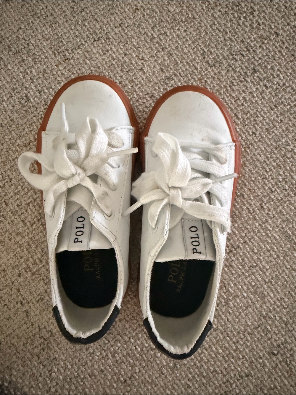 Polo by Ralph Lauren White Canvas Sneakers with Brown Trim